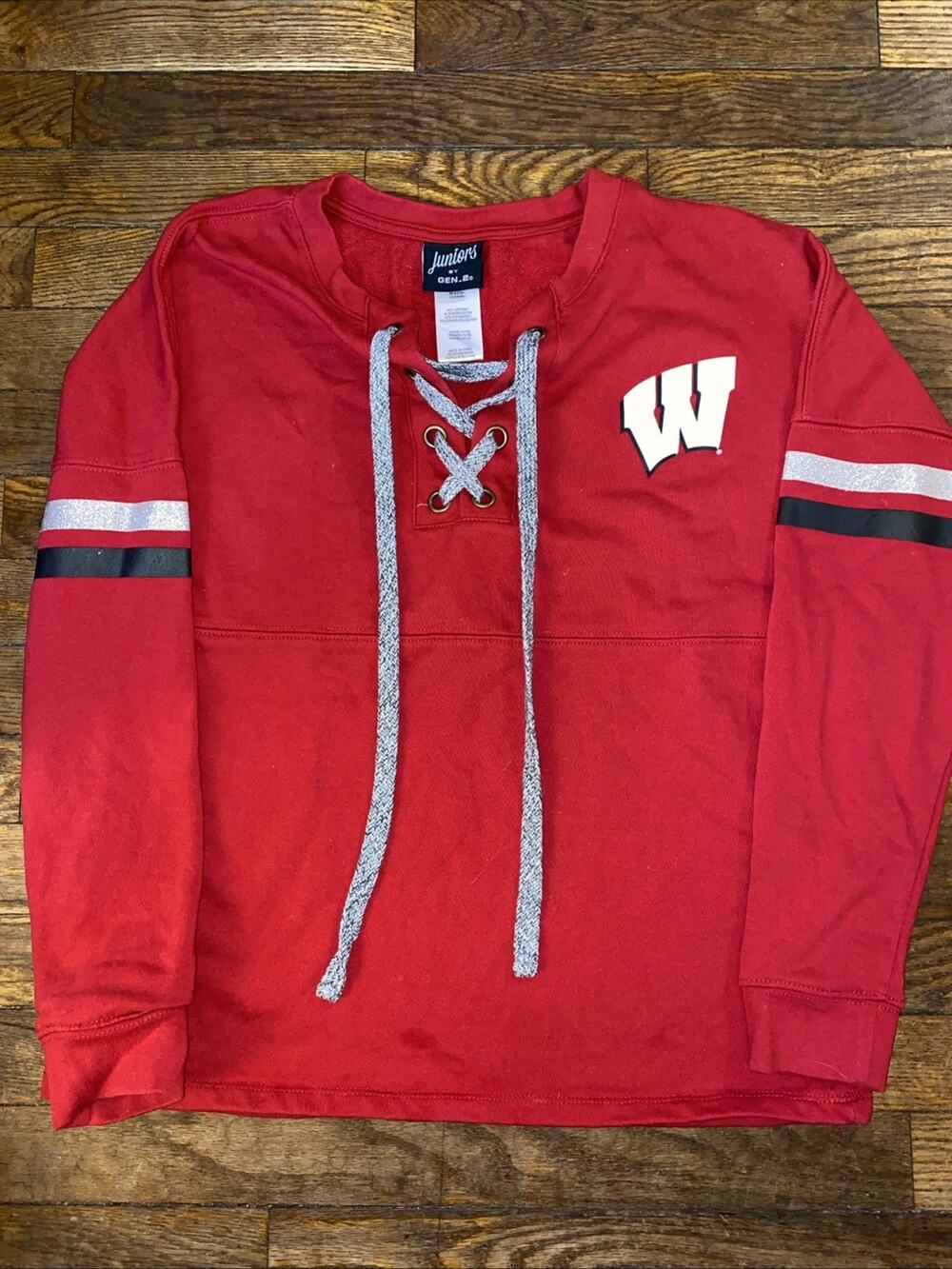 Juniors By Gen 2 Wisconsin Badgers Crew Sweatshirt Lace Up Size Large 11/13 NCAA